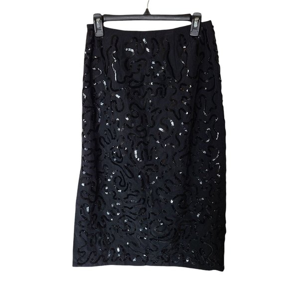 Talbots Long Skirt Black Sequin Swirl Detail Size 6 Lined - Picture 5 of 8